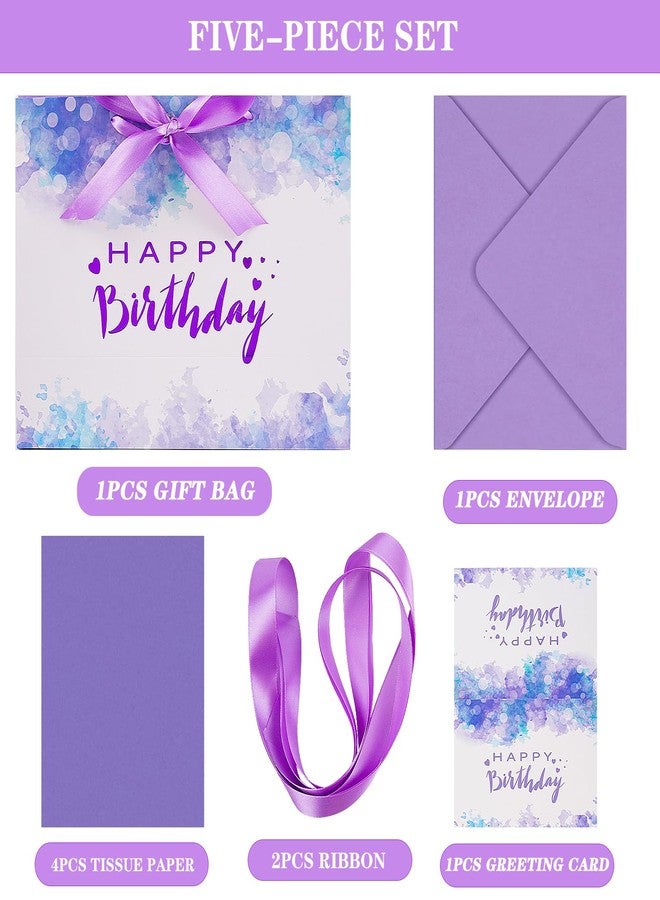 Jaywayang 12.6" Large Purple Happy Birthday Gift Bag with Ribbons, Card and Tissue Papers for Girl Women Birthday Party. - Image 5
